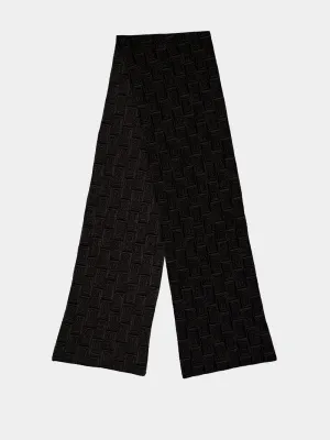 Black Wool Monogram Knit Scarf