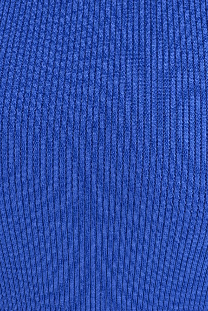 Blue Knit Skirt High Rise Ribbed Mid