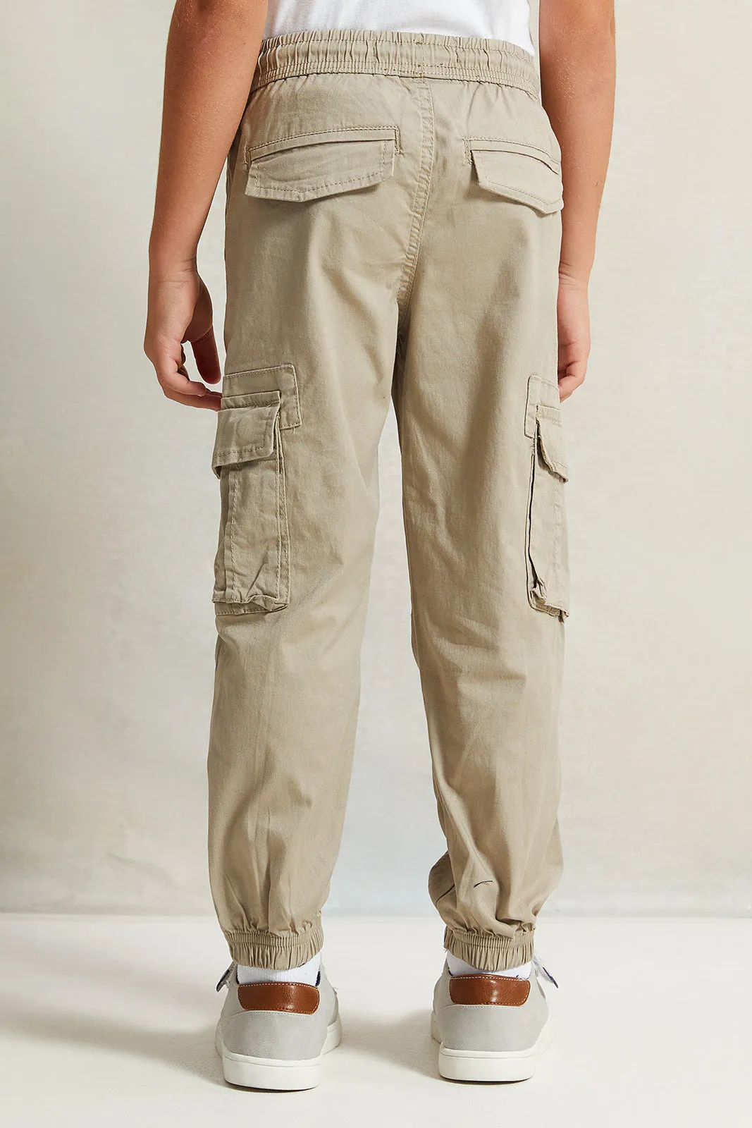 Boys Beige Cargo Pocket Joggers