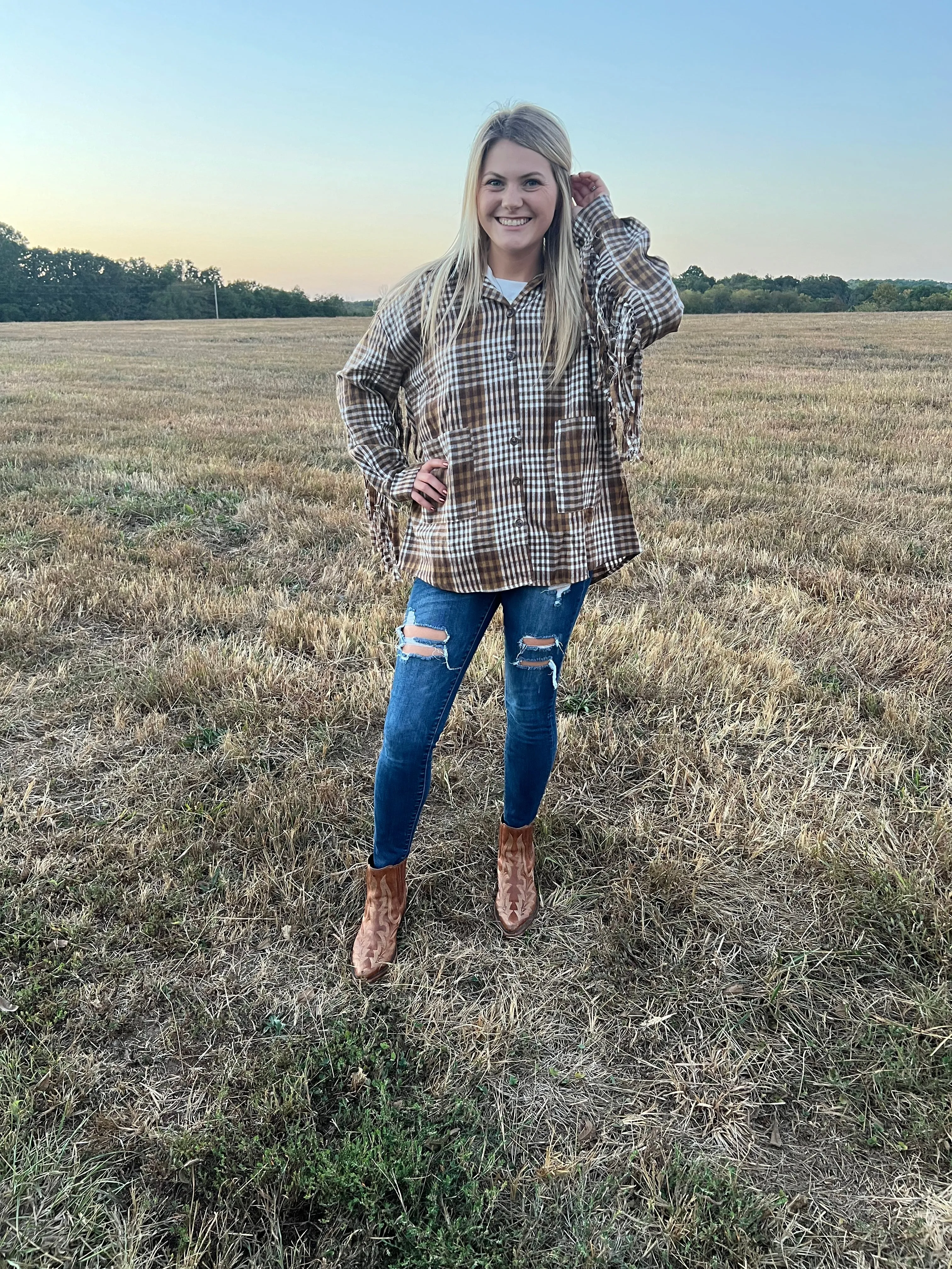 Brown Fringe Flannel