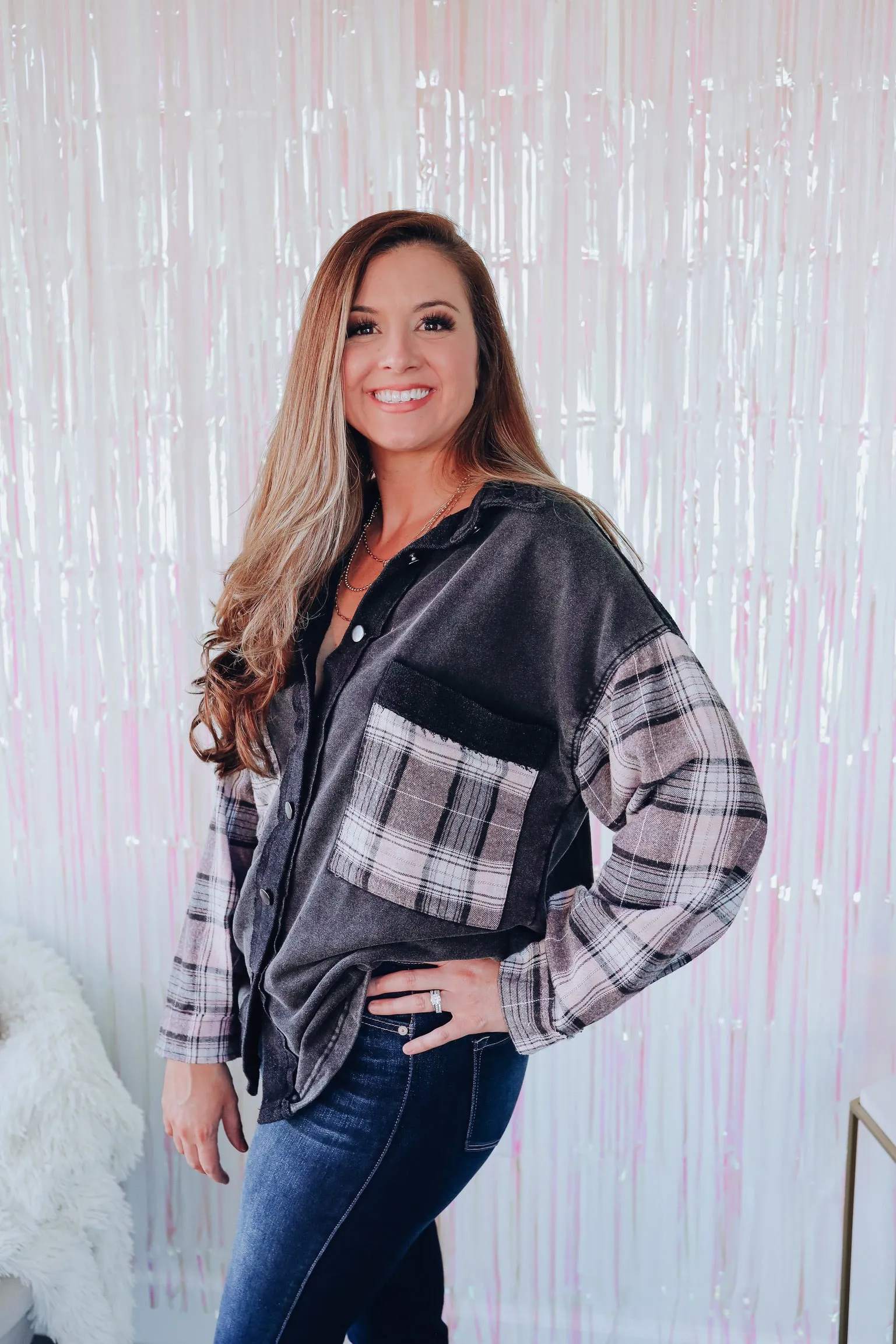 Cabrillo Contrast Plaid Shaket - Charcoal