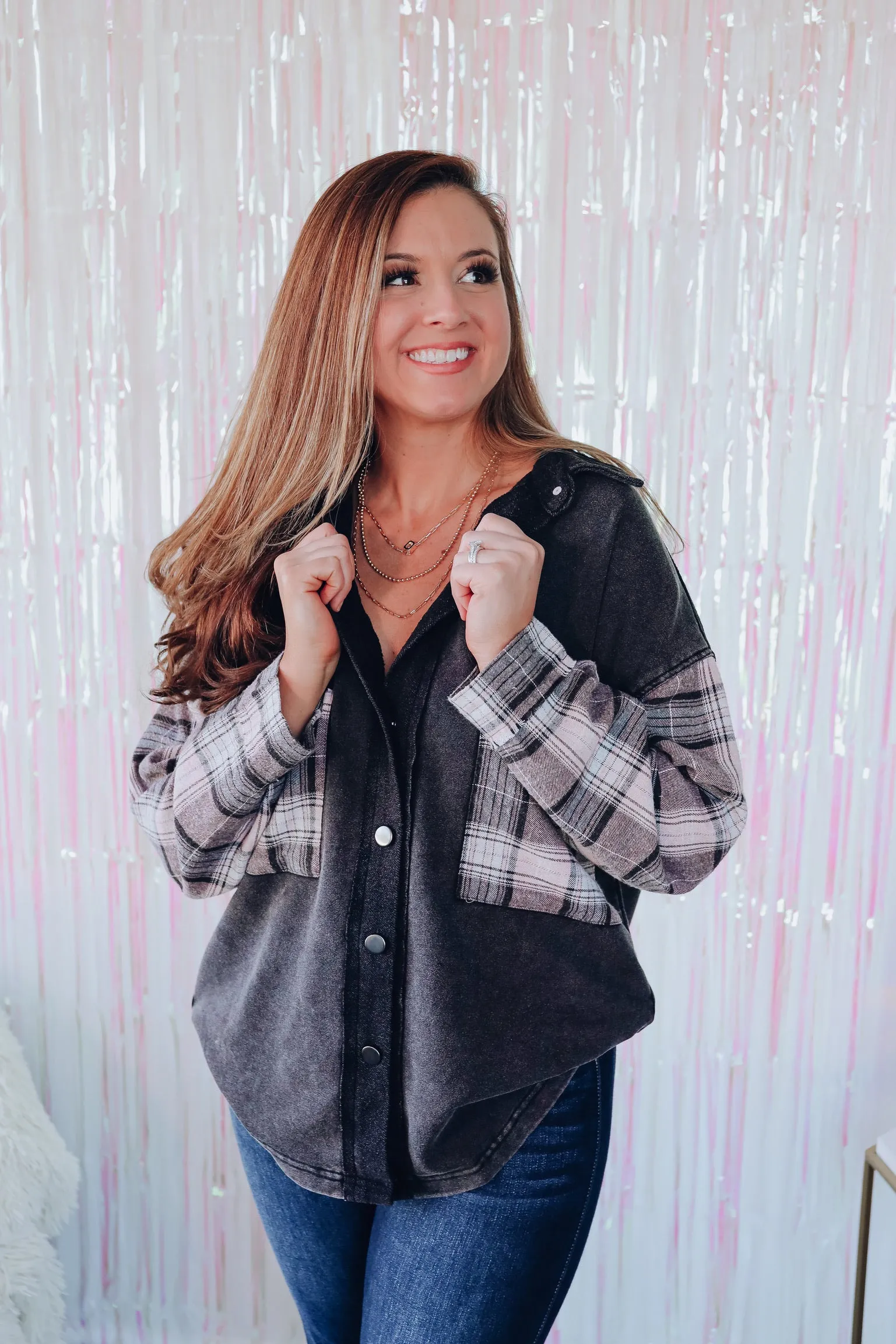 Cabrillo Contrast Plaid Shaket - Charcoal