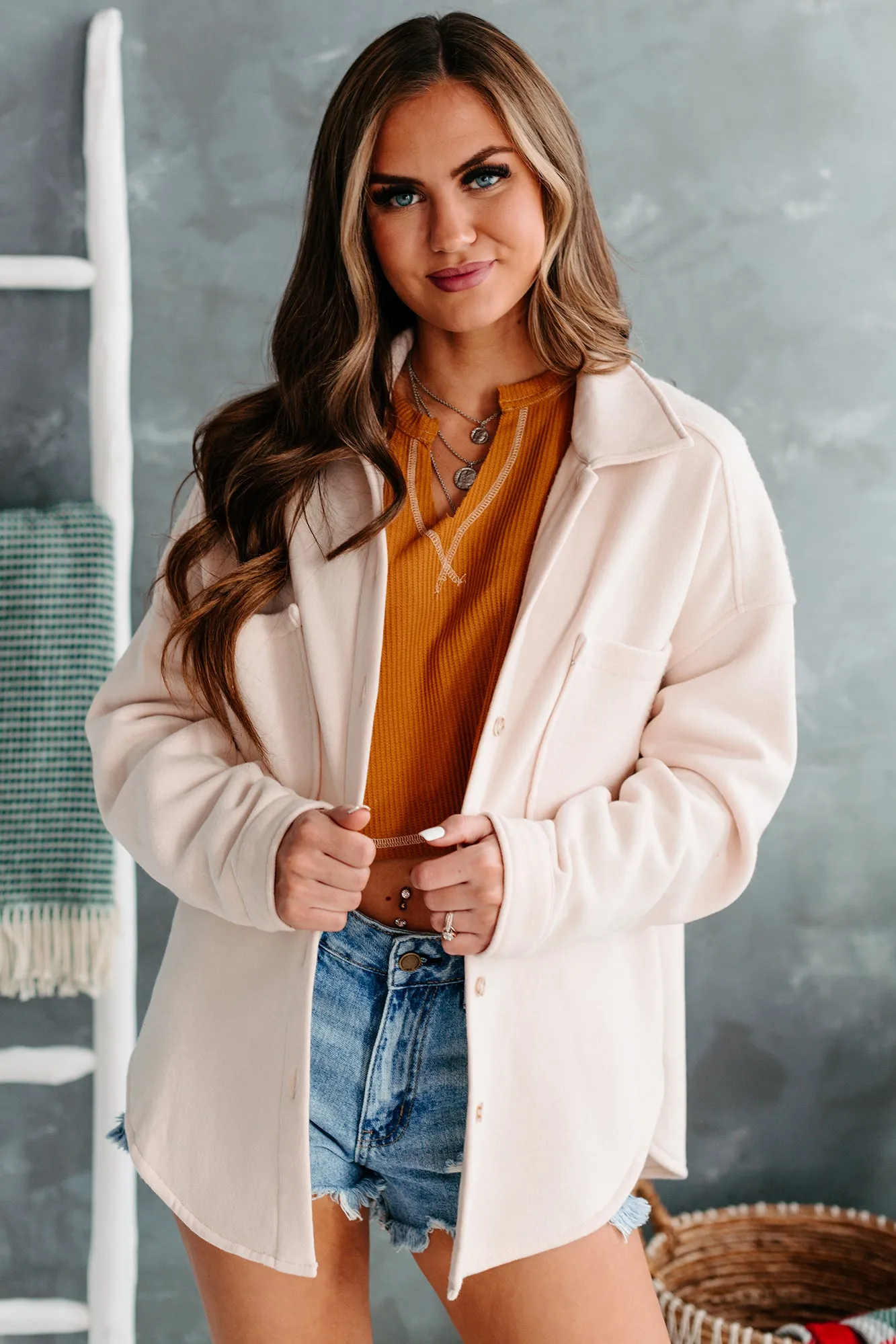 Cafe Casual Oversized Fleece Shacket (Cream)