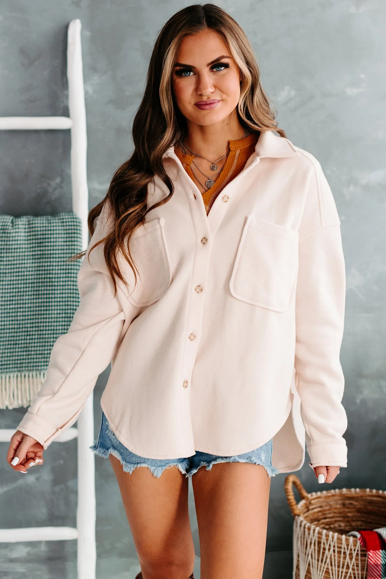 Cafe Casual Oversized Fleece Shacket (Cream)