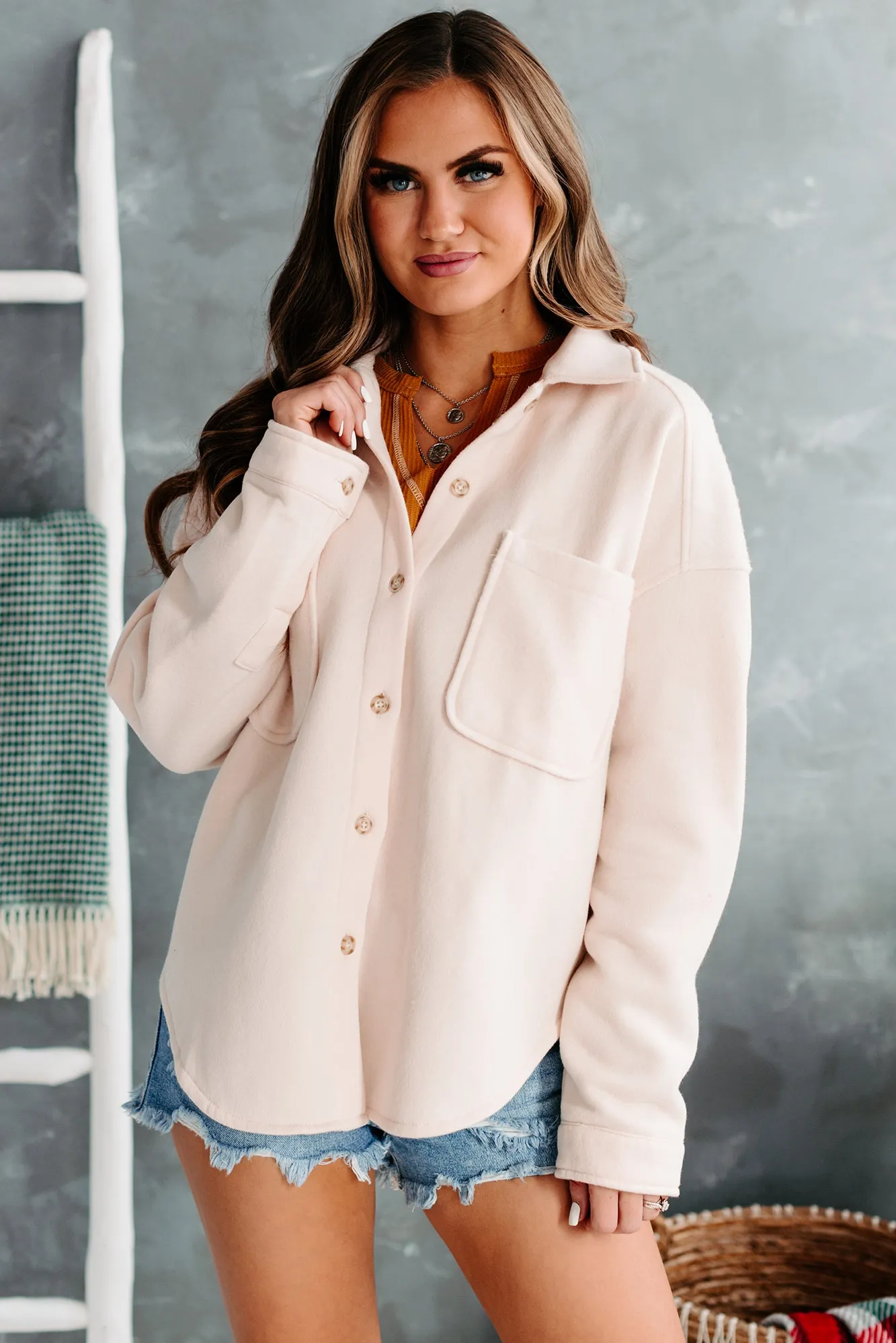 Cafe Casual Oversized Fleece Shacket (Cream)
