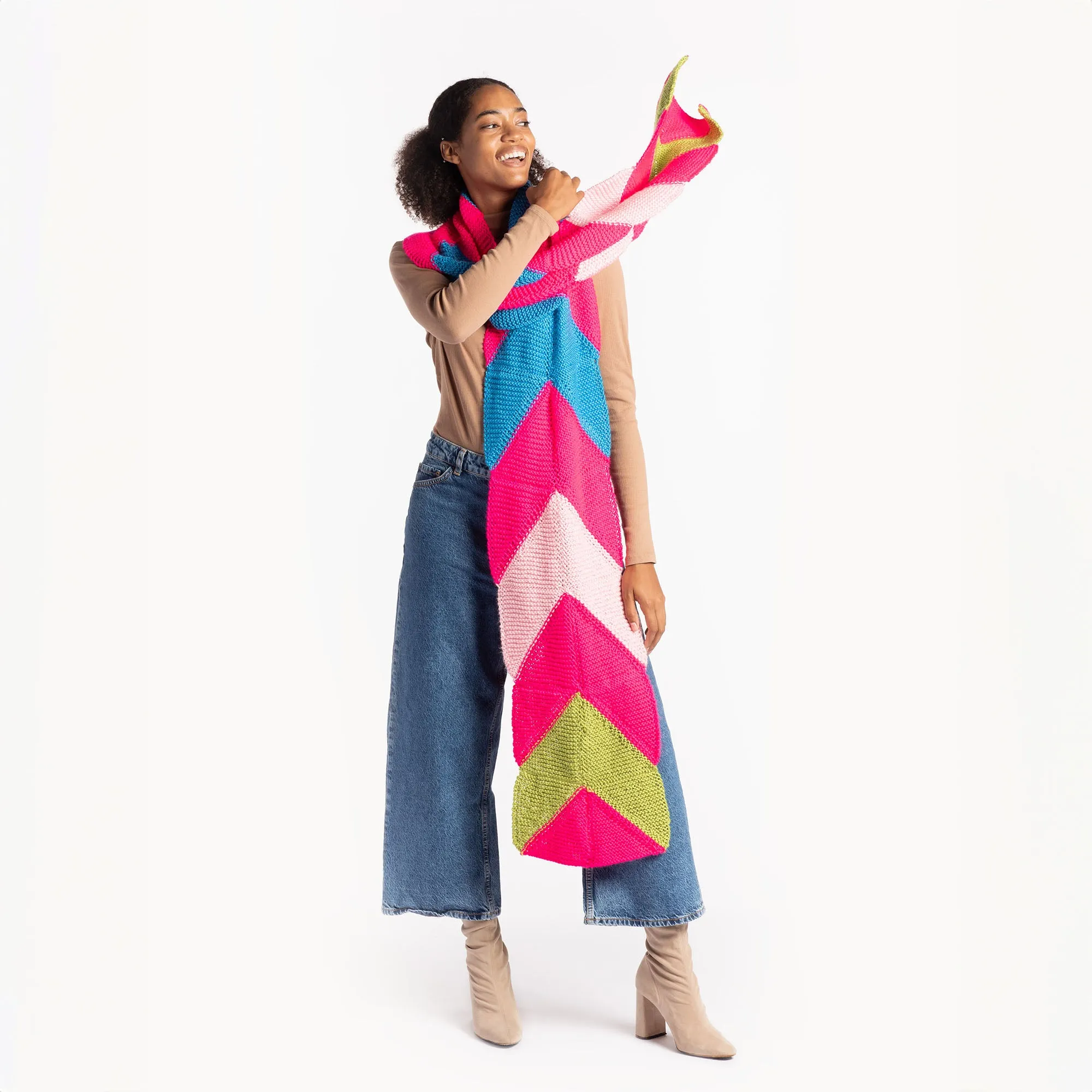 Caron Chevron Bands Knit Scarf