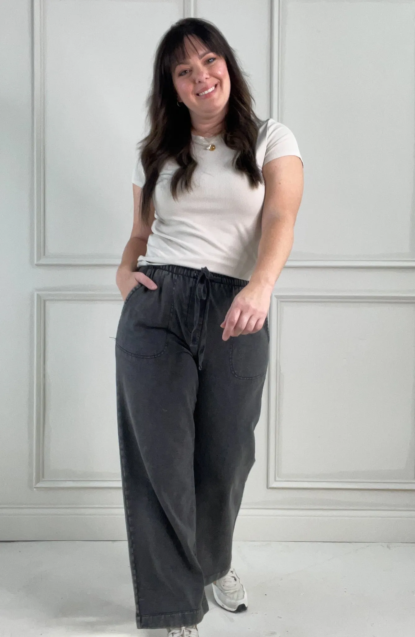 Casually Cute Acid Wash Drawstring Sweatpants