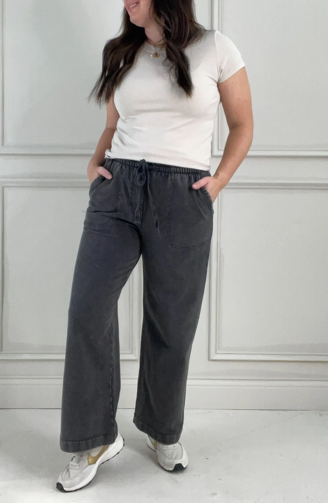 Casually Cute Acid Wash Drawstring Sweatpants