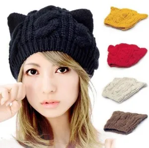 Cat ears cute hats for women brand knitting warm korean fashion hot selling lovely beanies winter knitted cap
