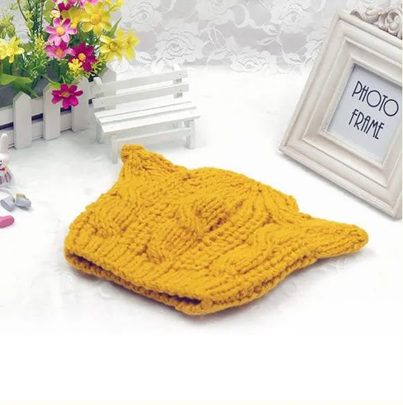 Cat ears cute hats for women brand knitting warm korean fashion hot selling lovely beanies winter knitted cap