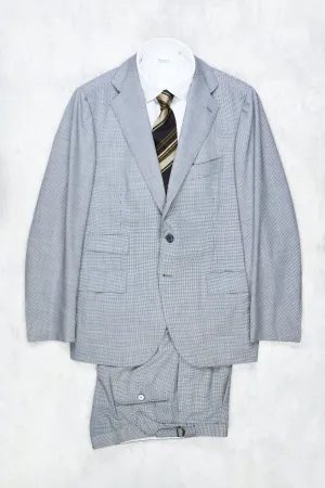 Cesare Attolini Blue/White Mini Houndstooth Wool Suit