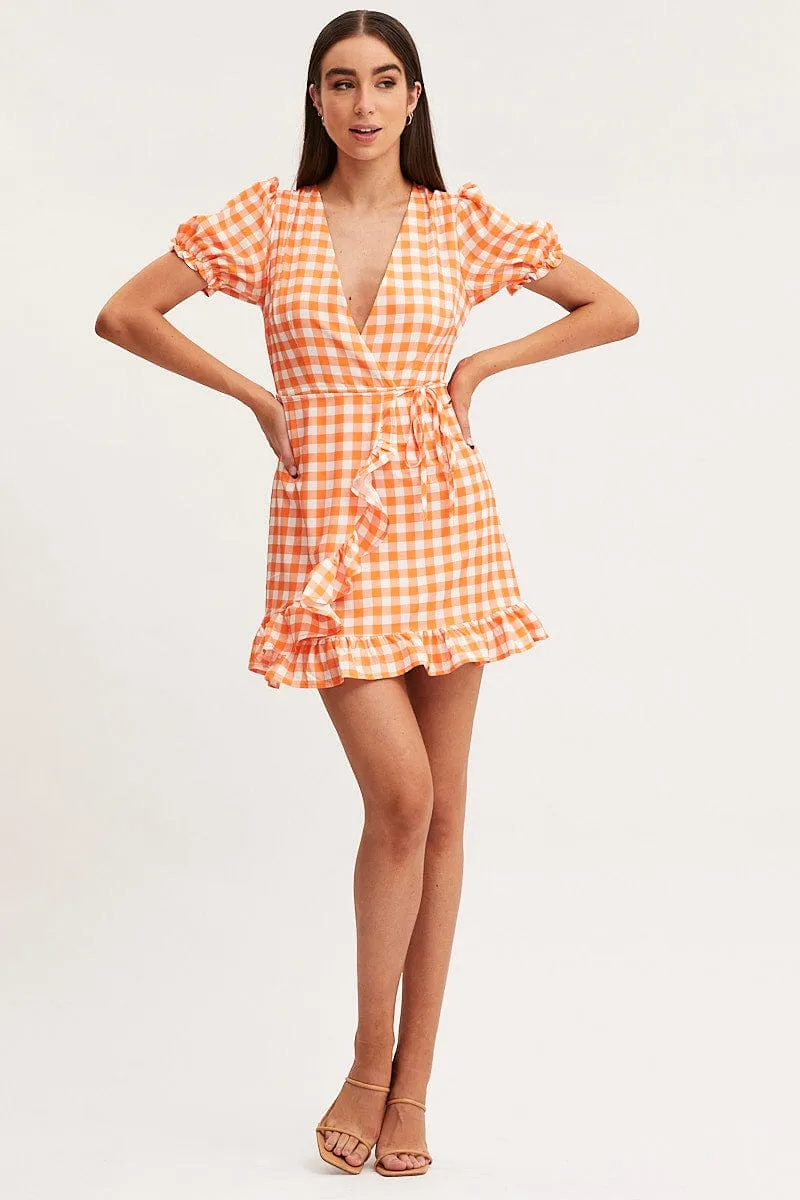 Check Wrap Dress Short Sleeve