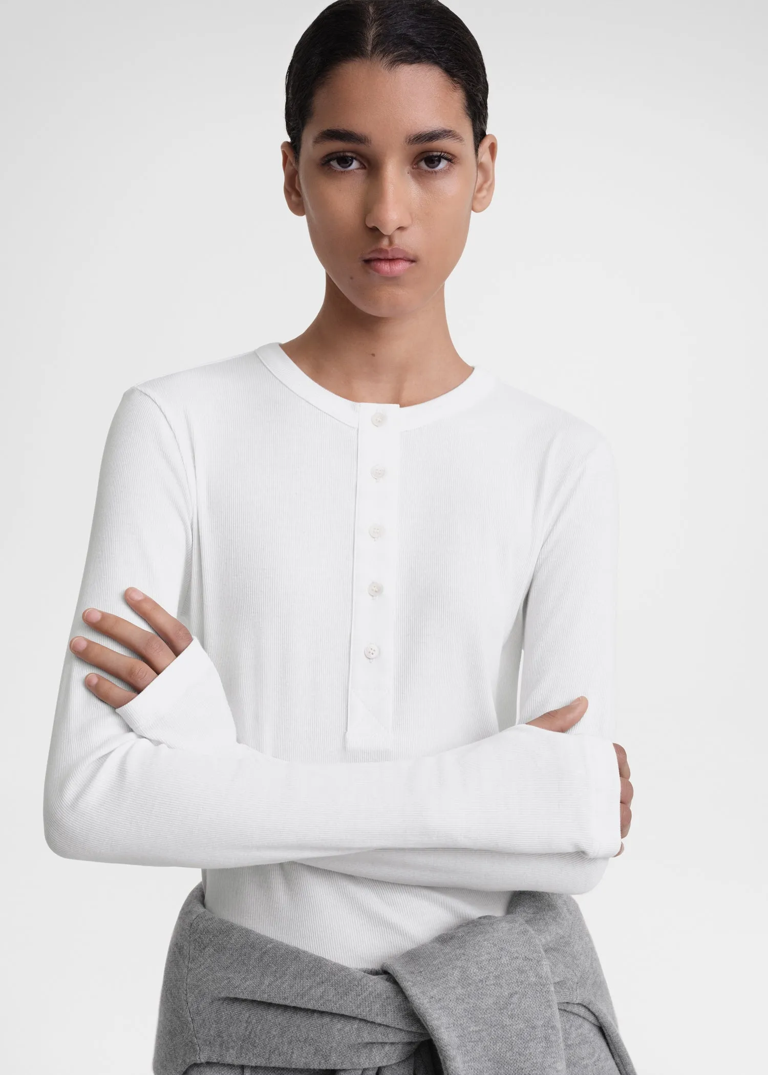 Classic rib henley top white