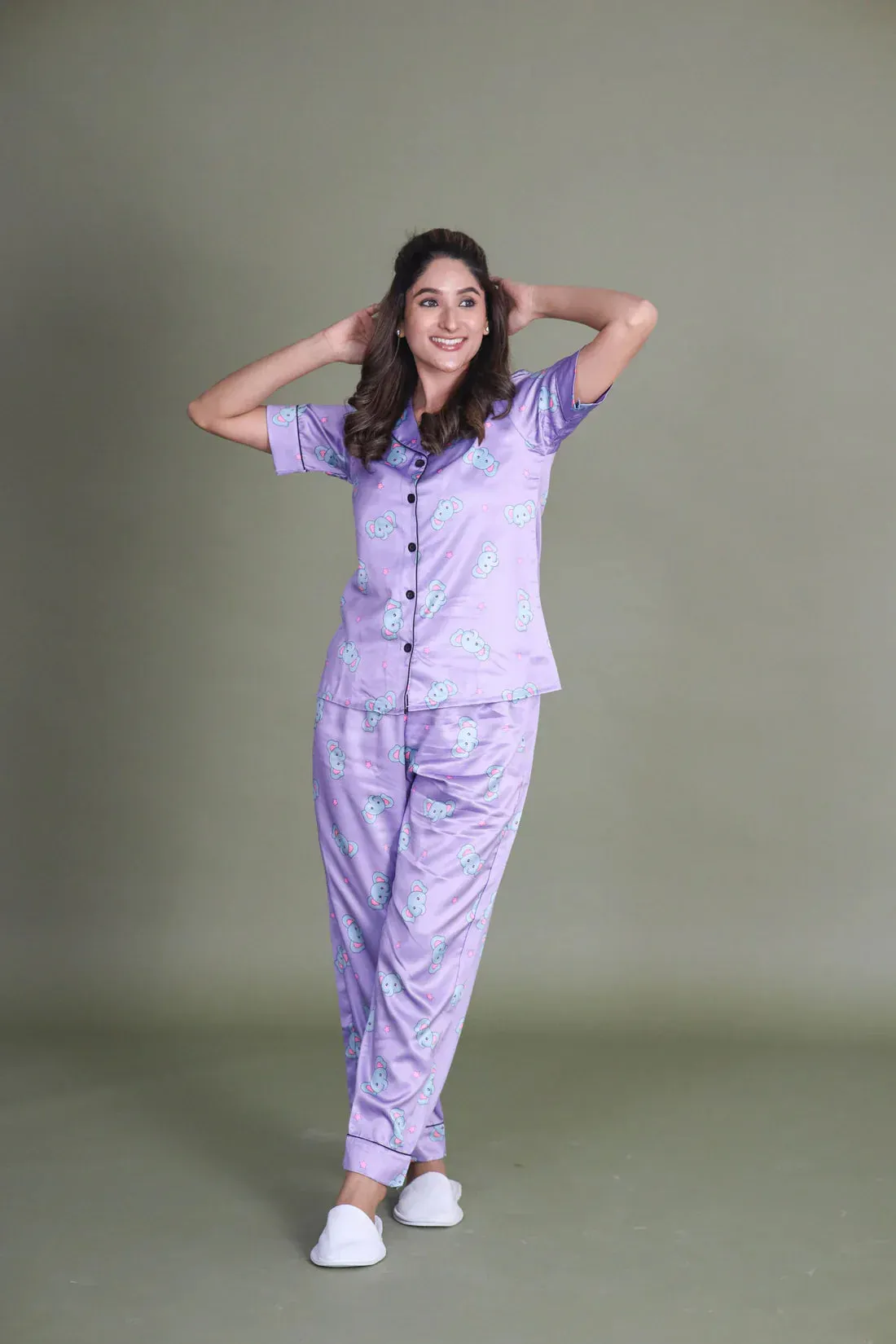 COMBO OF 2 Night Wear Satin Charcoal Lilac Color suits