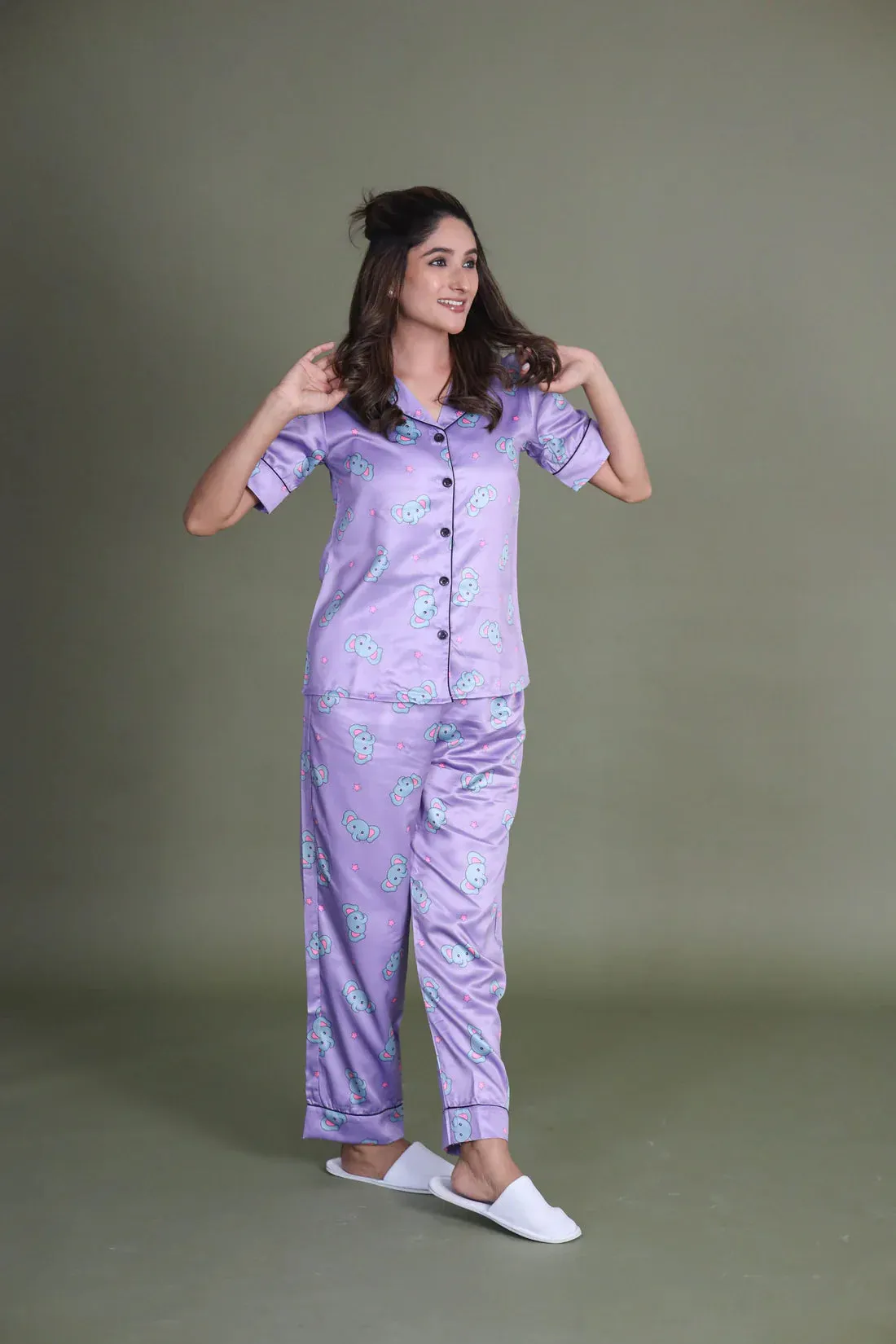 COMBO OF 2 Night Wear Satin Charcoal Lilac Color suits