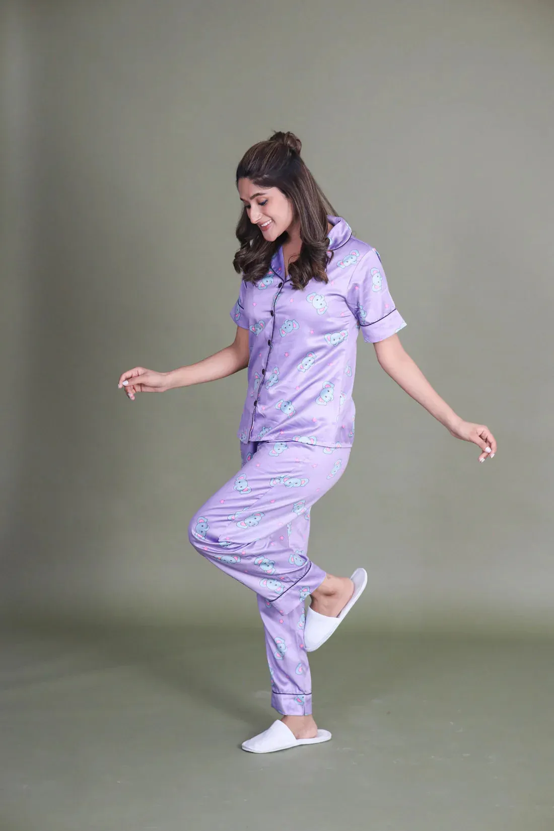 COMBO OF 2 Night Wear Satin Charcoal Lilac Color suits