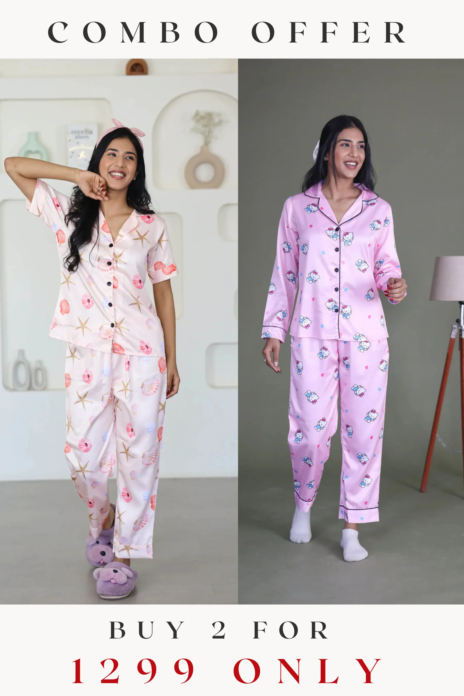 COMBO OF 2 Night Wear Satin Pastel Pink Light PInk Color suits
