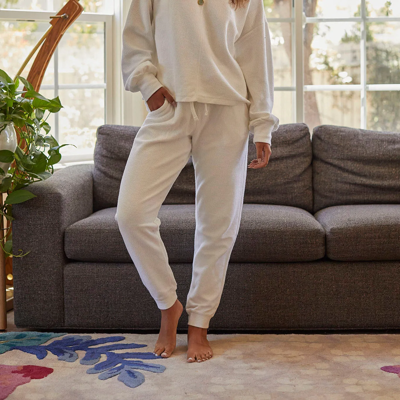 Corded Terry Jogger - White