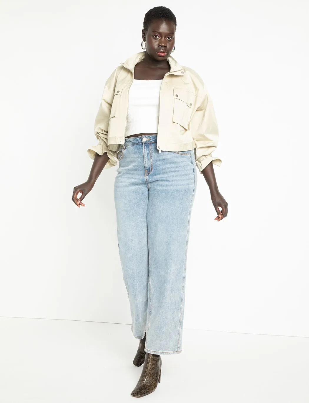 Cropped Utility Jacket in Moss Grey