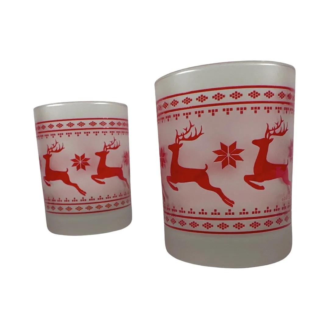Culver Signed Mid-Century Red Christmas Sweater Double Old Fashion Glasses (Set of 2)