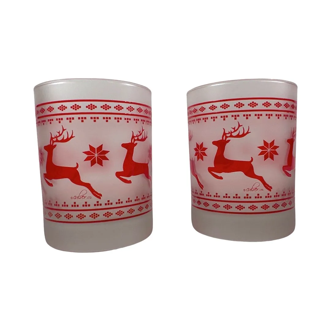 Culver Signed Mid-Century Red Christmas Sweater Double Old Fashion Glasses (Set of 2)