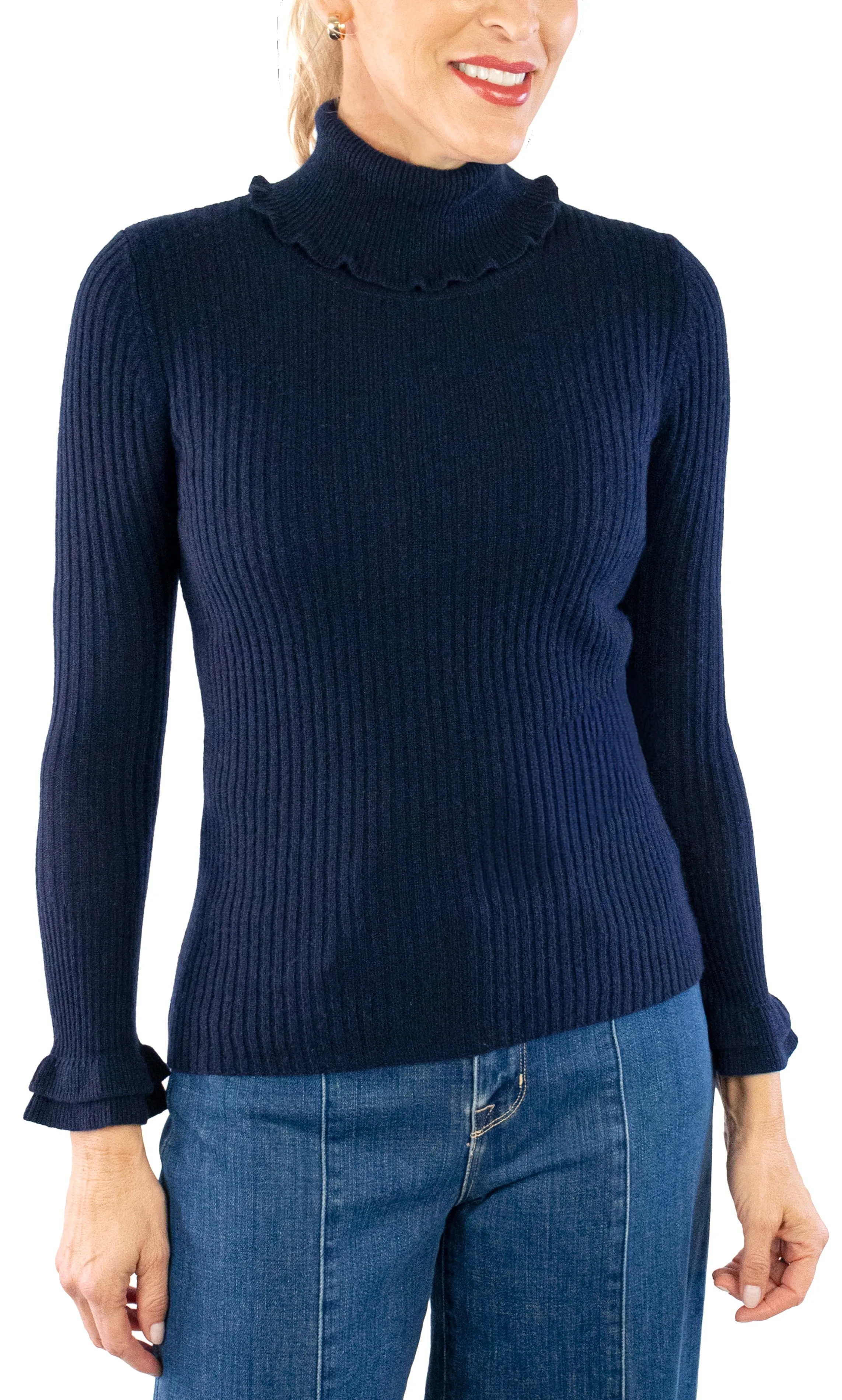 Daviah Rib Ruffle Turtlenect - Indigo