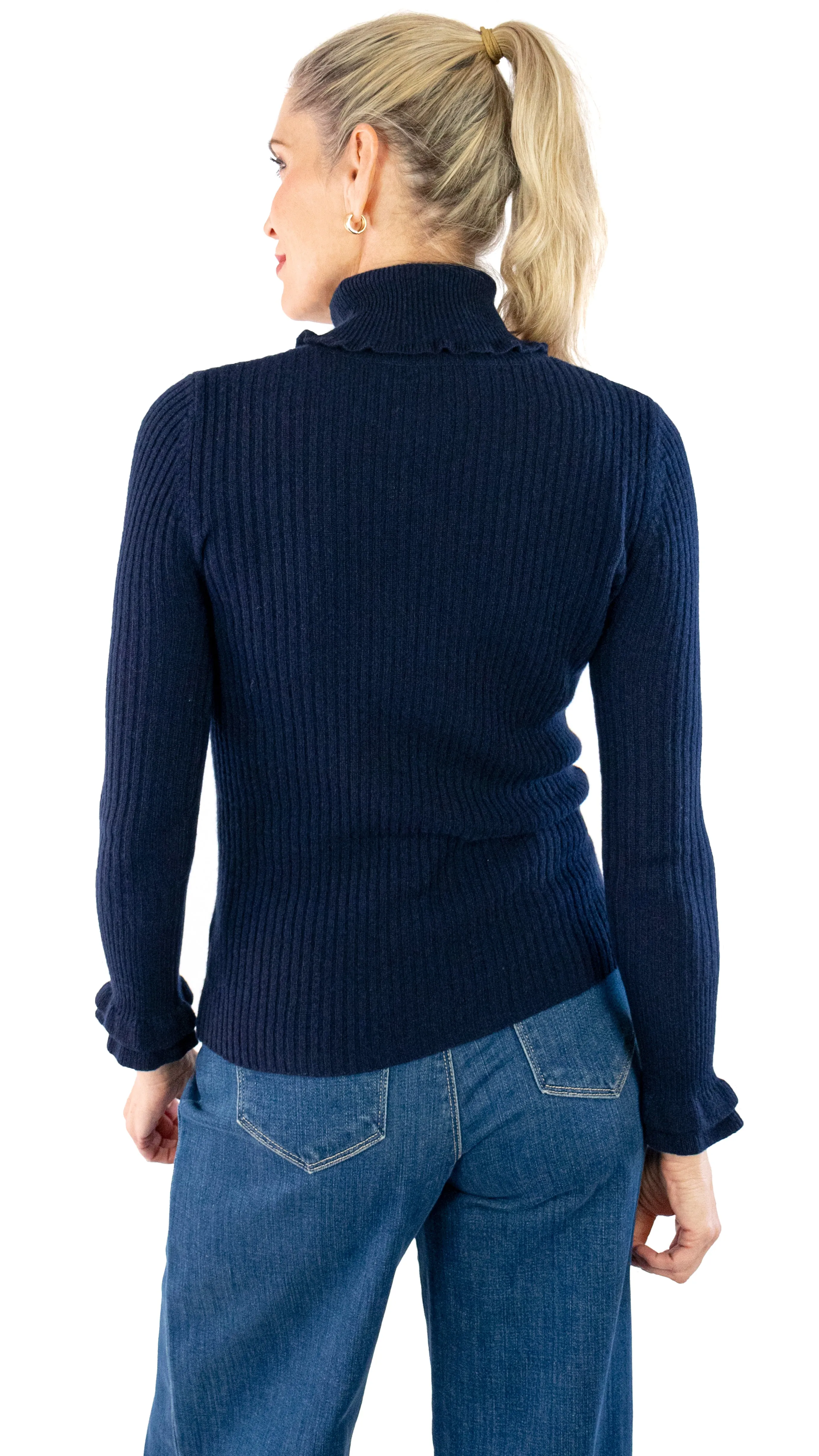 Daviah Rib Ruffle Turtlenect - Indigo