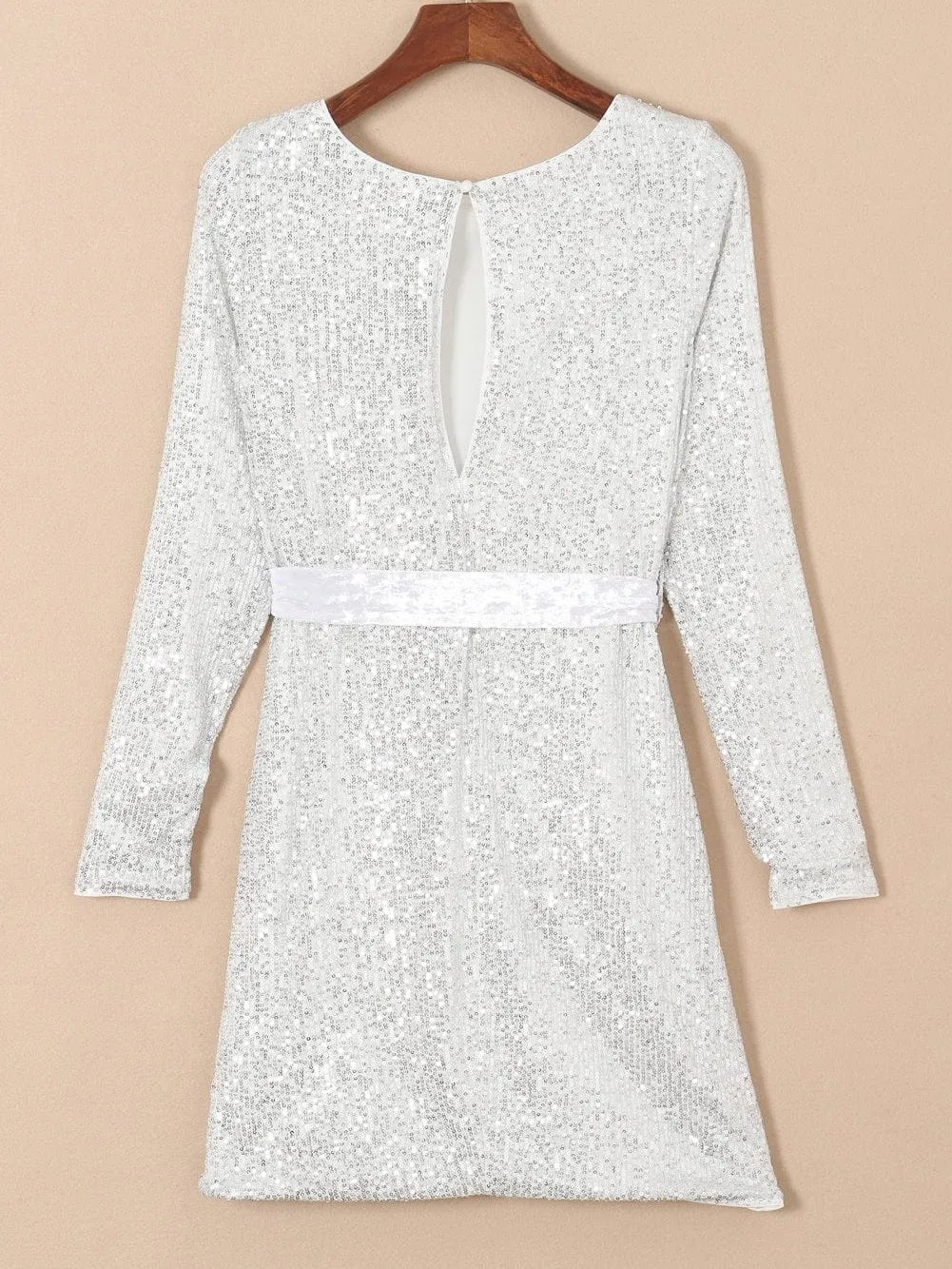 Deep V-Neck Sequined Long Sleeve Wide-Leg Jumpsuit