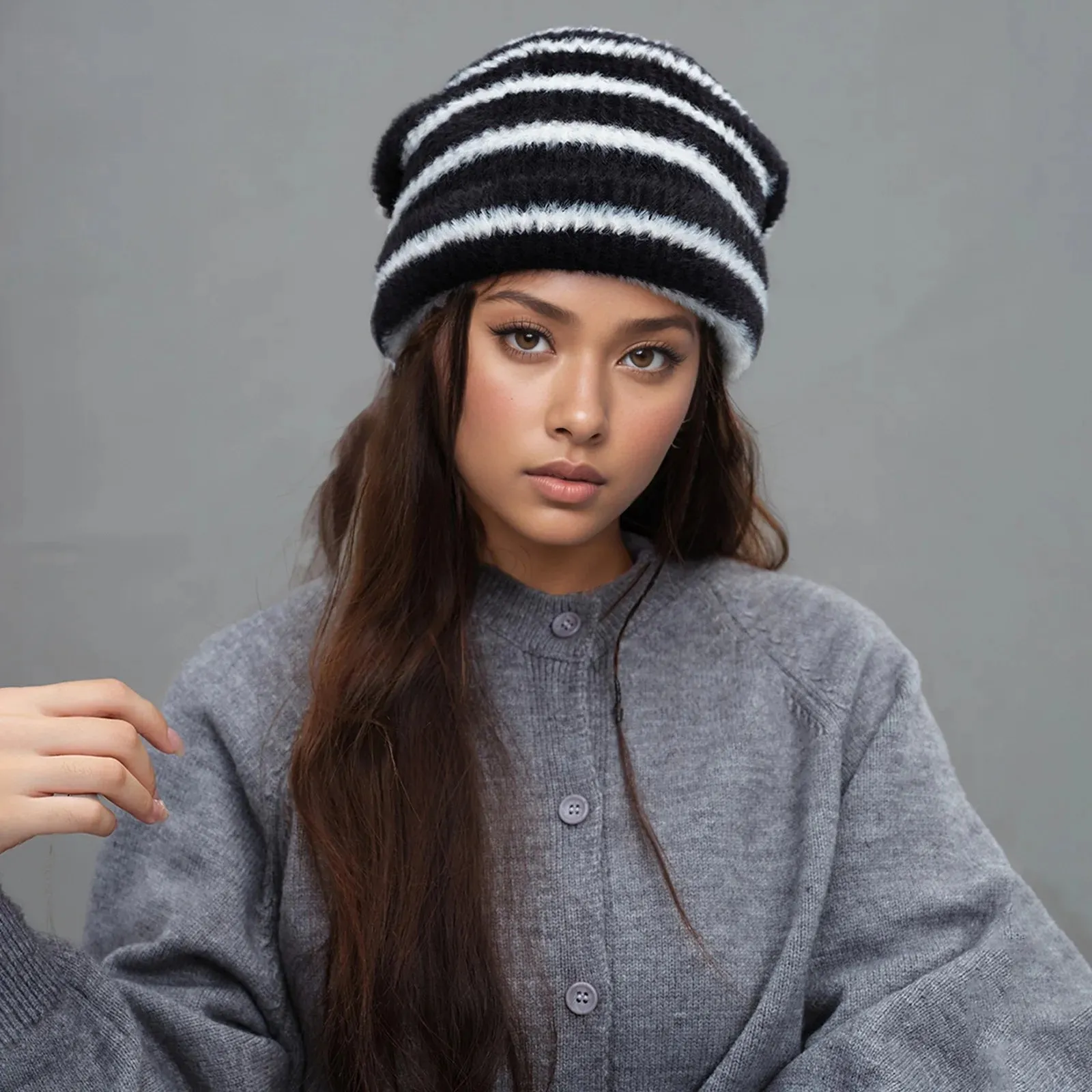 Design Autumn Winter Knitted Women Fashion Decoration Soft Hat