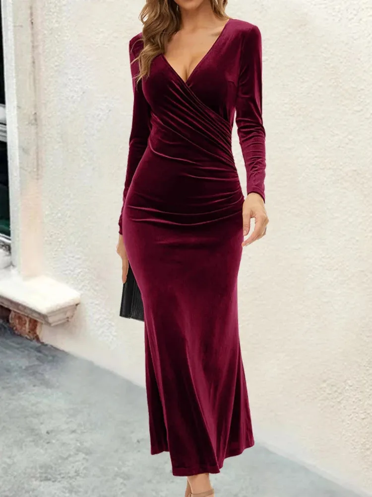 DressBetty - 2024 New Fashion Elegant Long Sleeve Sexy Evening Maxi Dress