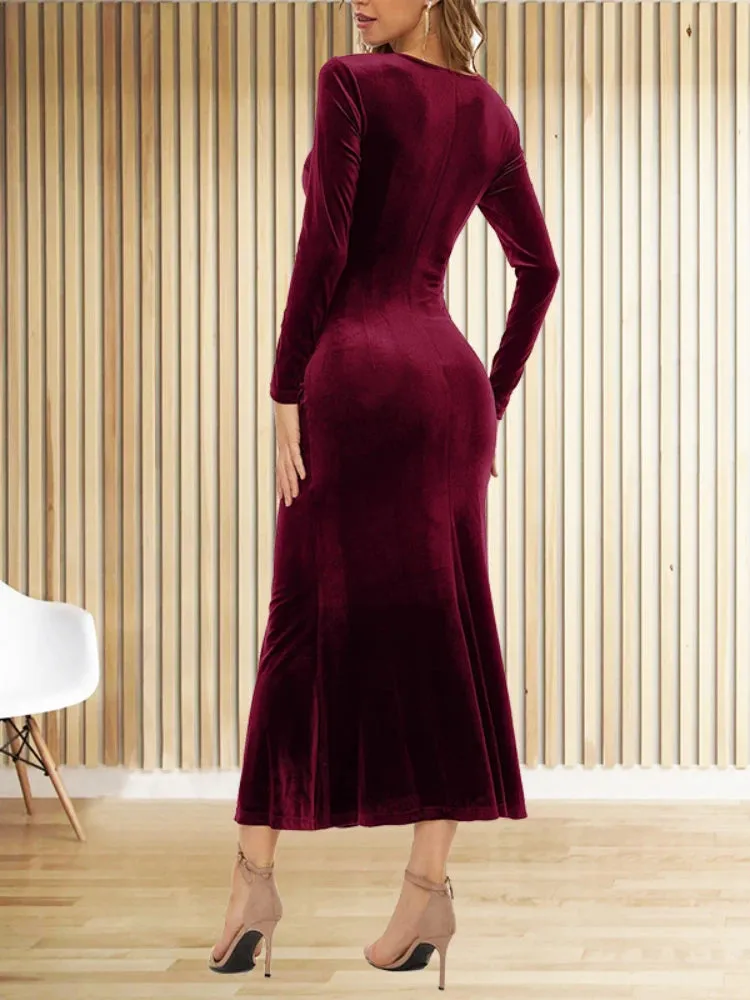 DressBetty - 2024 New Fashion Elegant Long Sleeve Sexy Evening Maxi Dress
