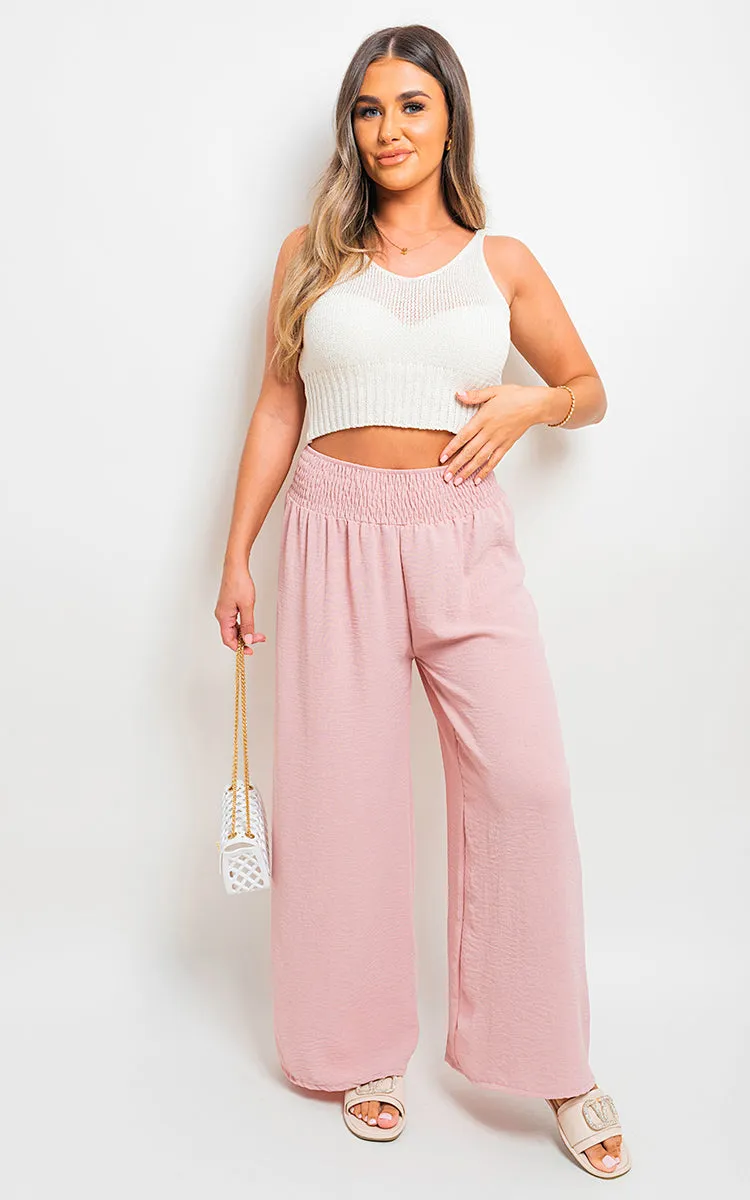 Elastic High Waist Wide Leg Trousers