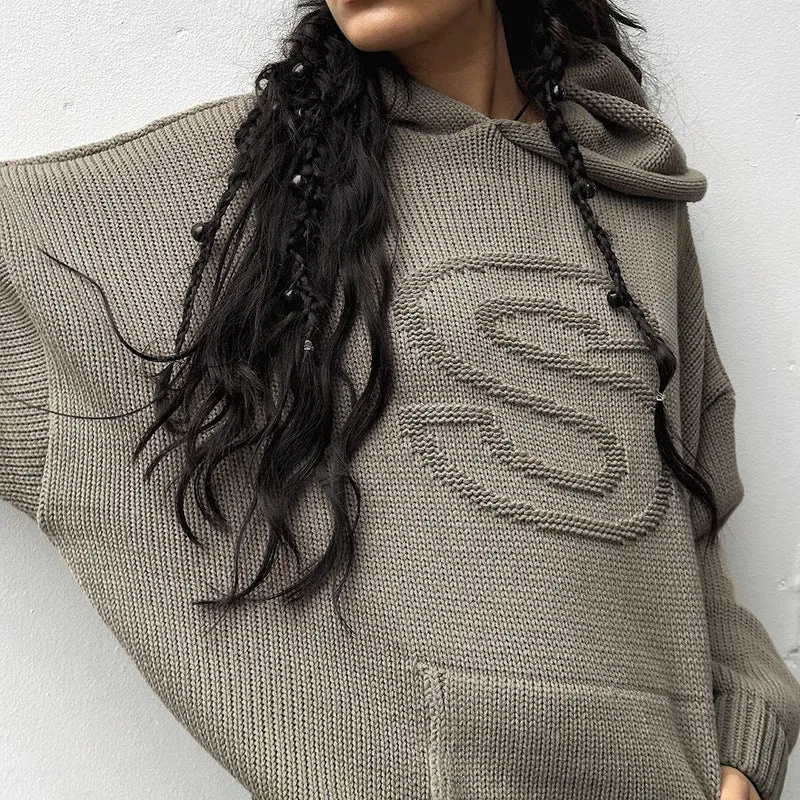 Embossed knitted hoodie