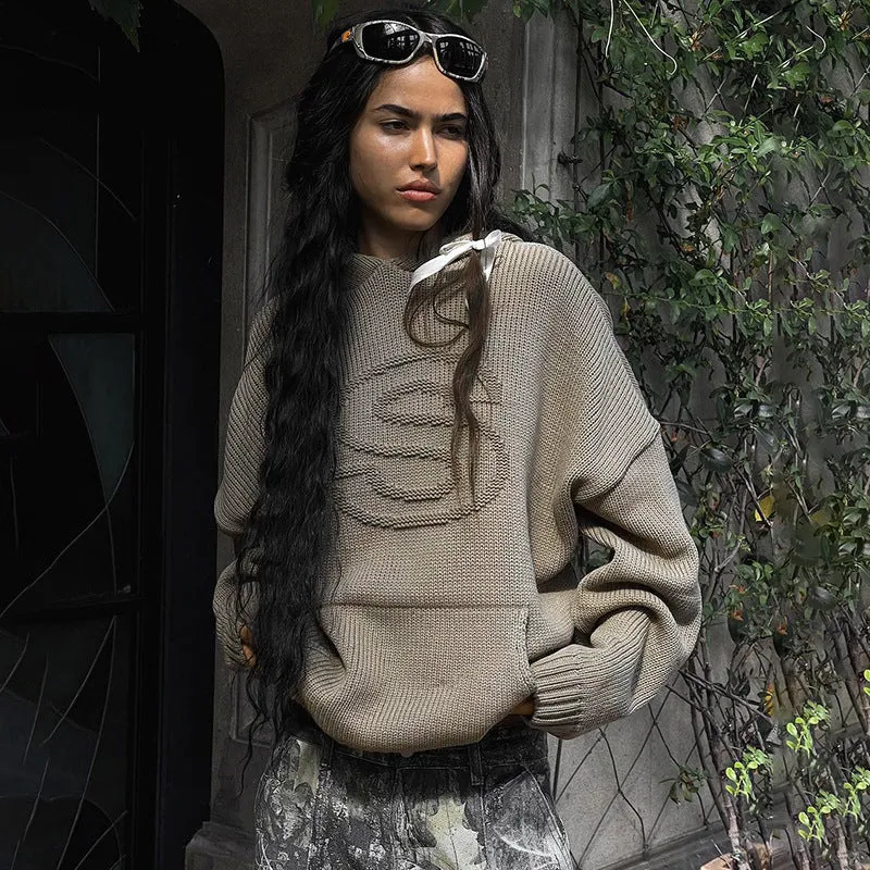 Embossed knitted hoodie