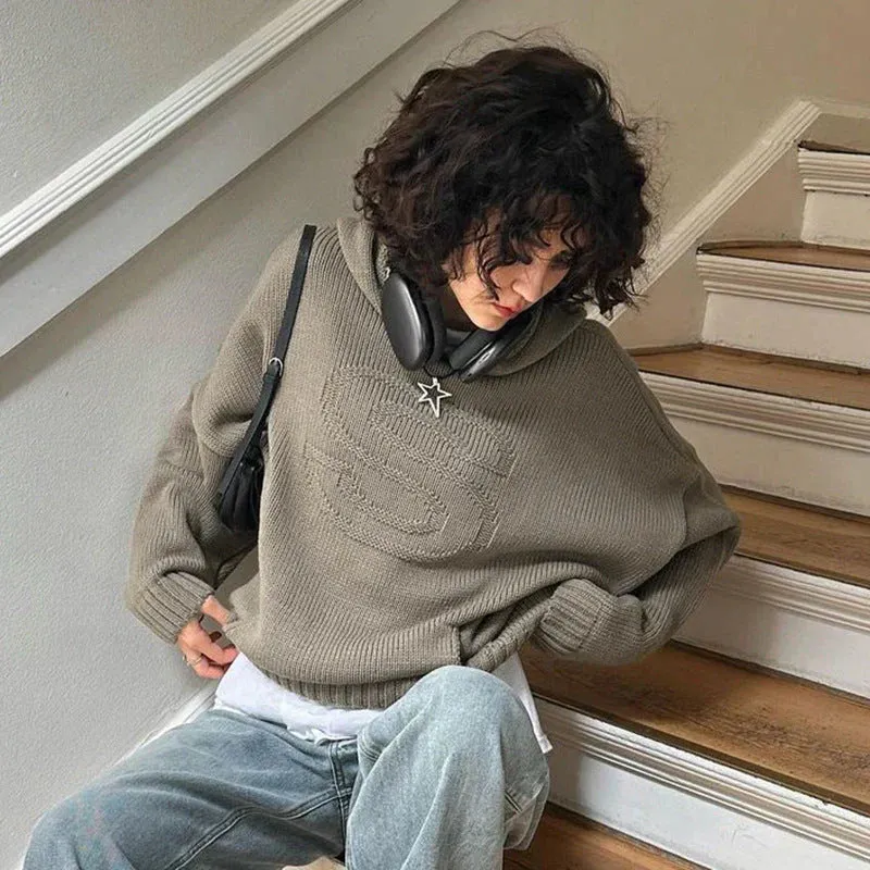 Embossed knitted hoodie