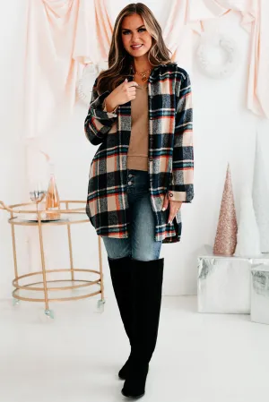 Emotional Overload Lightweight Plaid Shacket (Navy/Taupe)