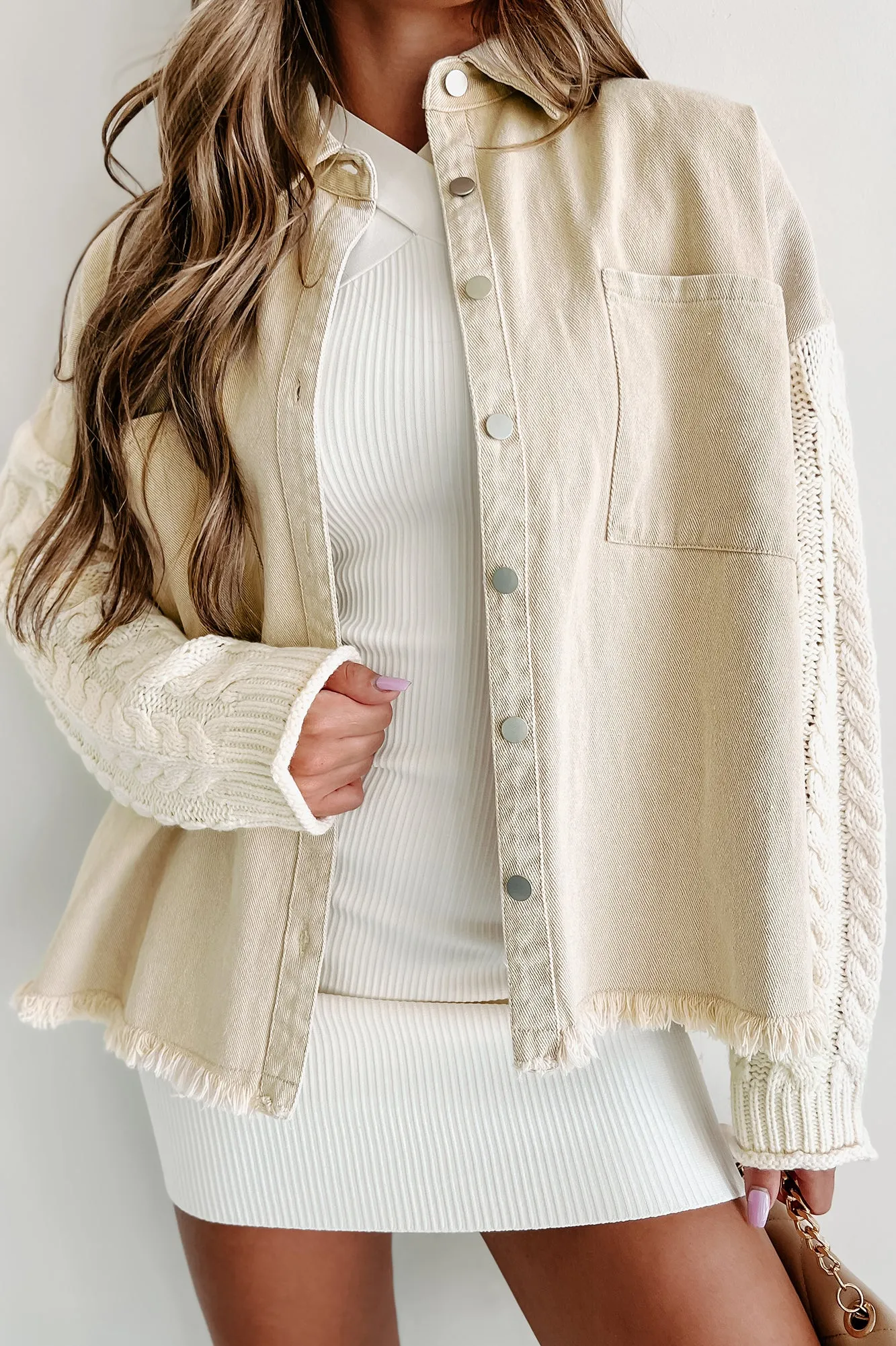 Epic Days Contrast Sleeve Shacket (Khaki)