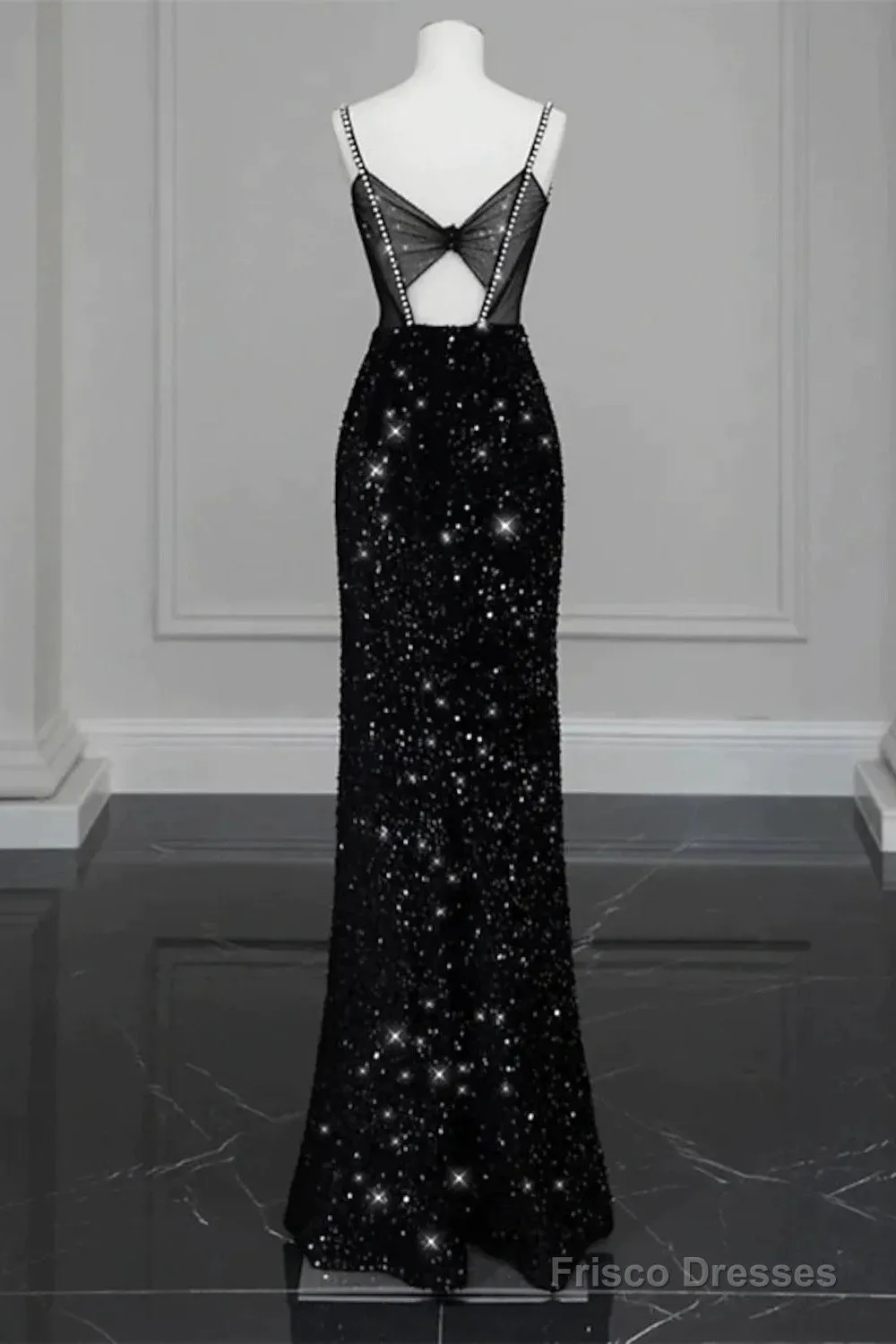 Evening Gown Sexy Dress Formal Floor Length Sleeveless Strap Sequined With Bow(S) Crystals