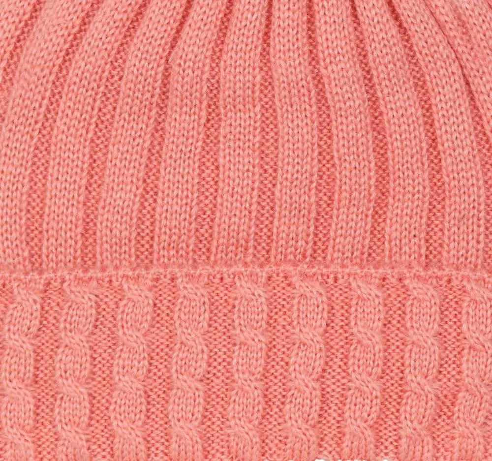 FabSeasons Acrylic Pink Woolen Winter skull cap with Pom Pom for Girls & Women