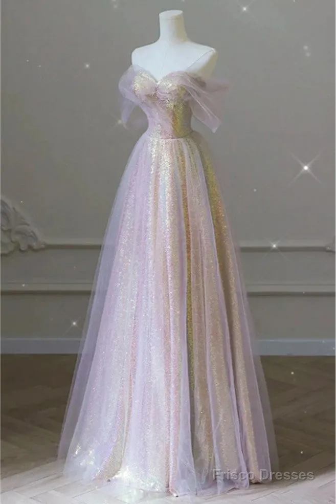 Fantasy Purple Bling Sequined Prom Dress Off Shoulder