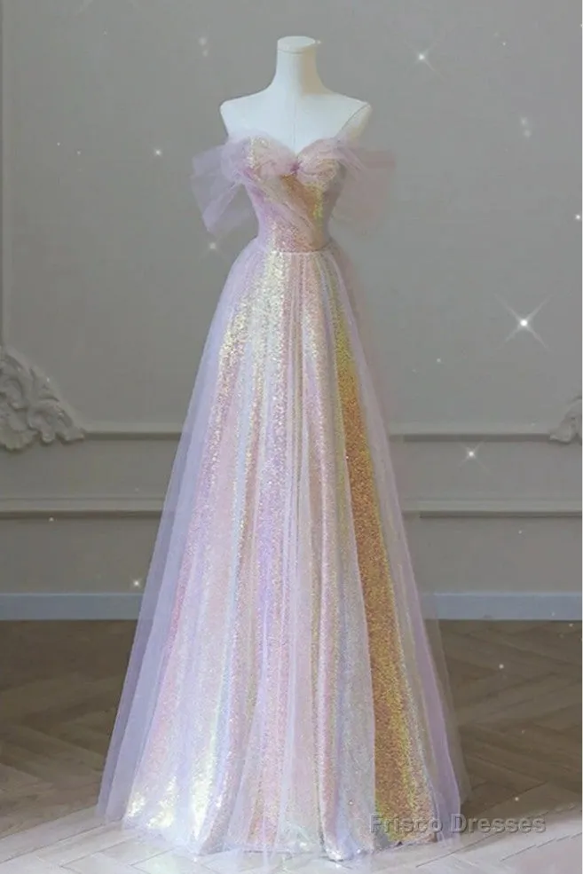 Fantasy Purple Bling Sequined Prom Dress Off Shoulder