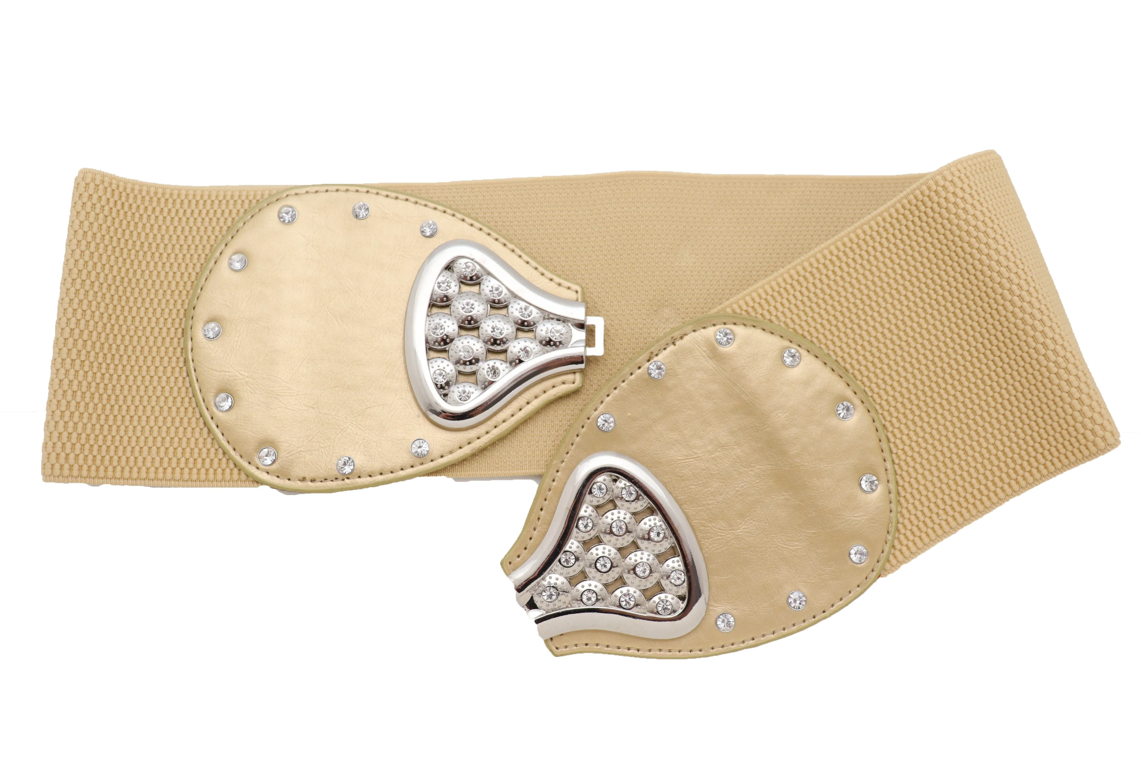 Fashion Belt Hip High Waist Gold Wide Elastic Silver Bow Tie Buckle S M