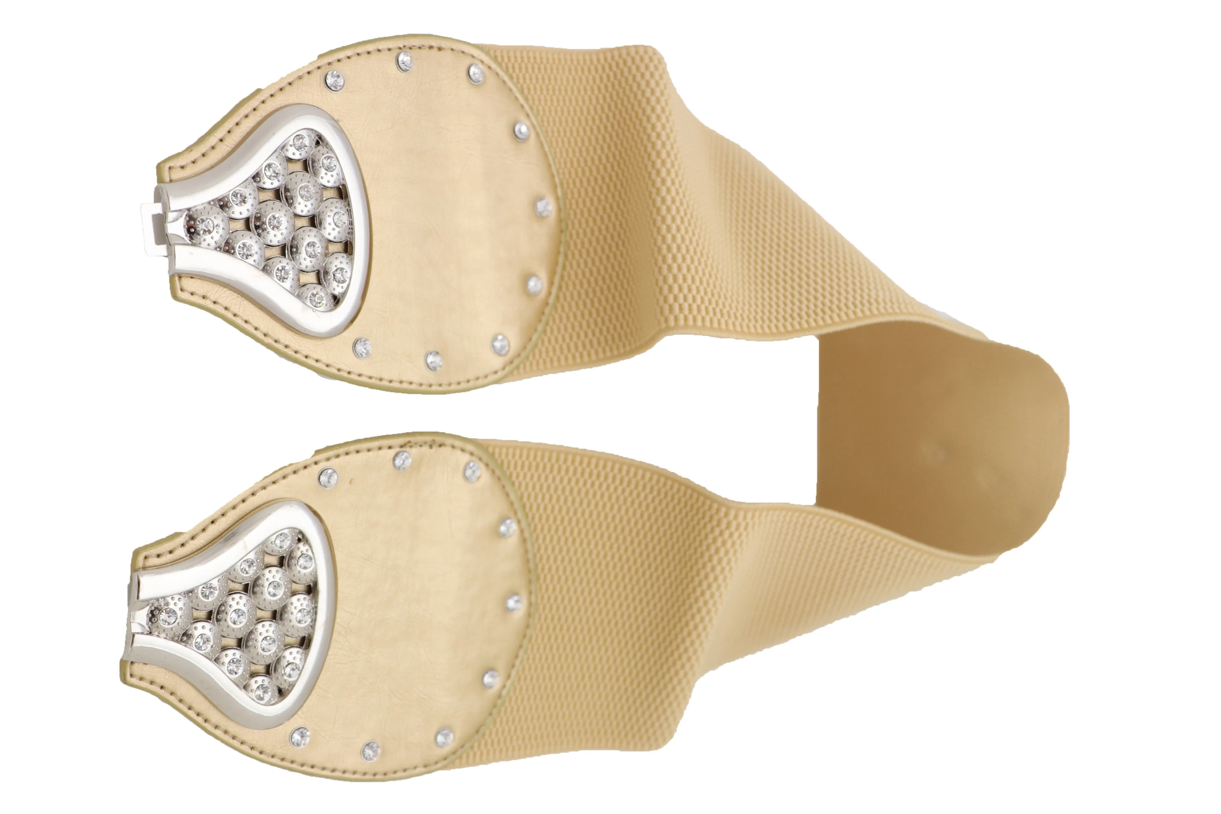 Fashion Belt Hip High Waist Gold Wide Elastic Silver Bow Tie Buckle S M