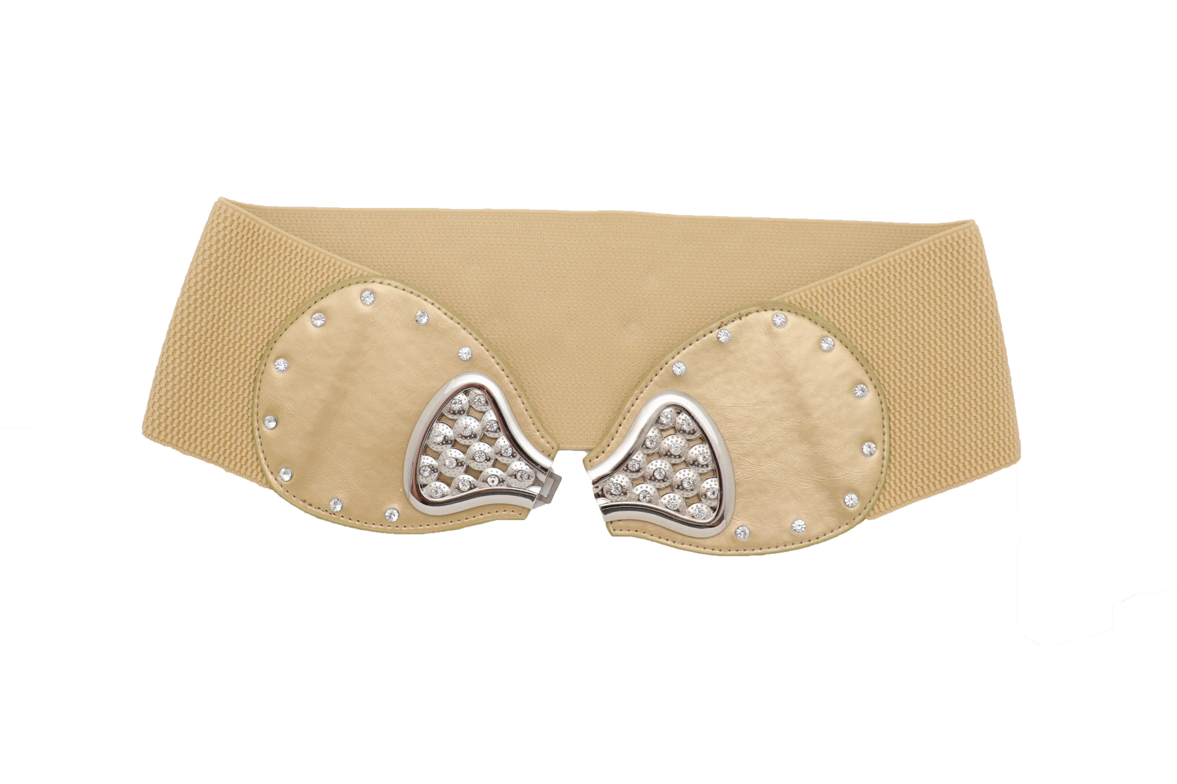Fashion Belt Hip High Waist Gold Wide Elastic Silver Bow Tie Buckle S M