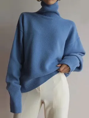 Fashion High Collar Casual Long Sleeve Solid Color Sweater
