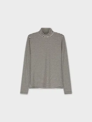 Fine Striped Turtleneck-Black/White