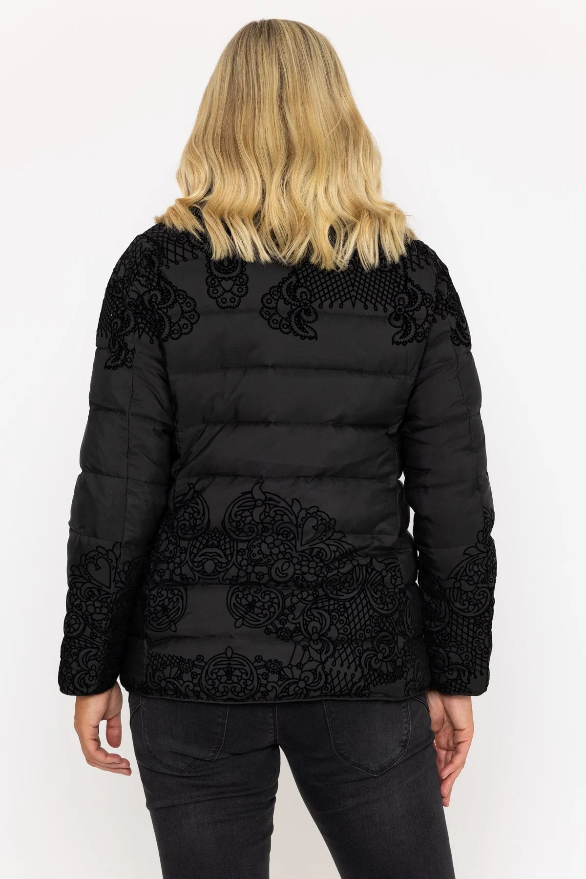 Flocked High Neck Jacket in Black