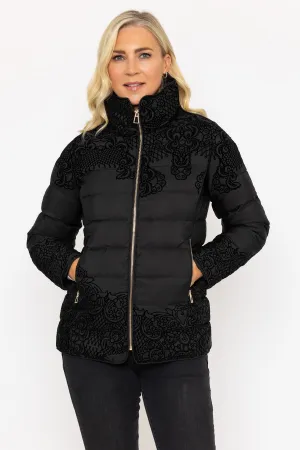 Flocked High Neck Jacket in Black