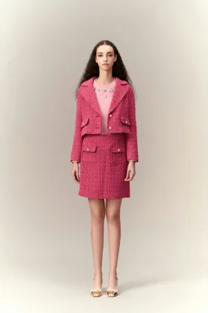 Fuchsia Pink Patch-Pocket Cropped Jacket