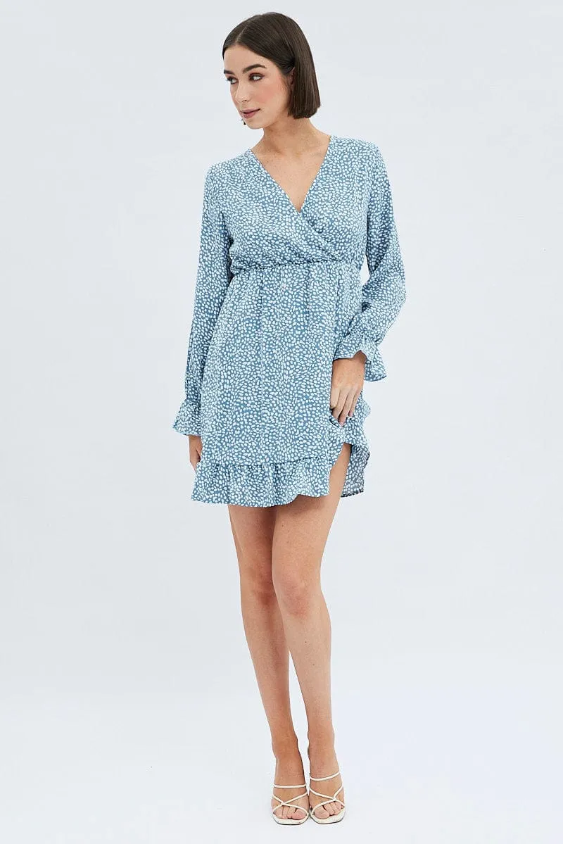 Geo Print Ruffle Skater Dress